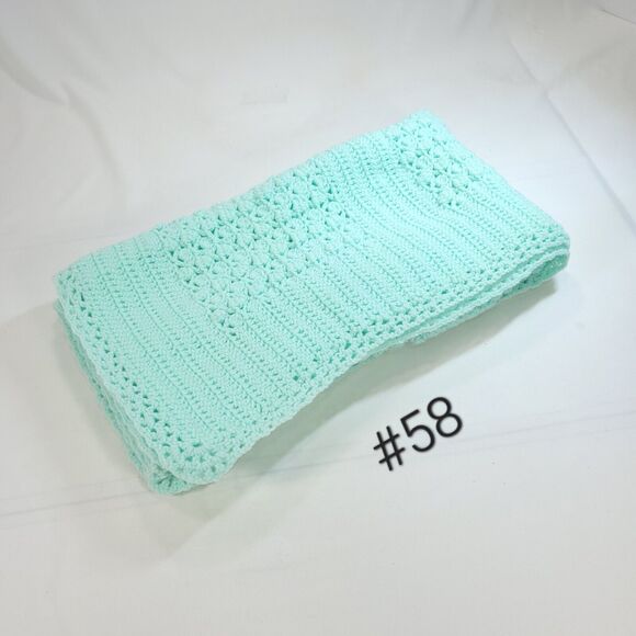 Handmade Other - Vintage Handmade Afghan Blanket Geometric Square Crochet Knit 33x33 Green